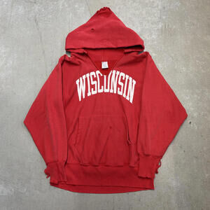 Vintage 90s Wisconsin Spellout Distressed Champion Reverse Weave Hoodie Large